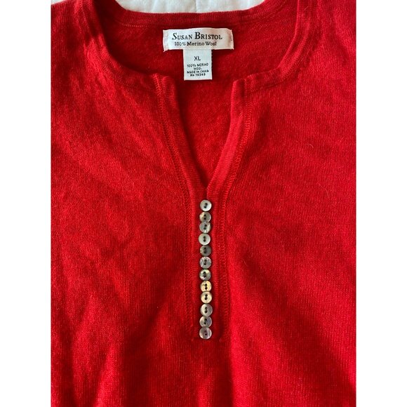 Susan Bristol Vintage 100% Merino Wool Red Sweater Women's L/XL Pullover Buttons - Picture 8 of 11